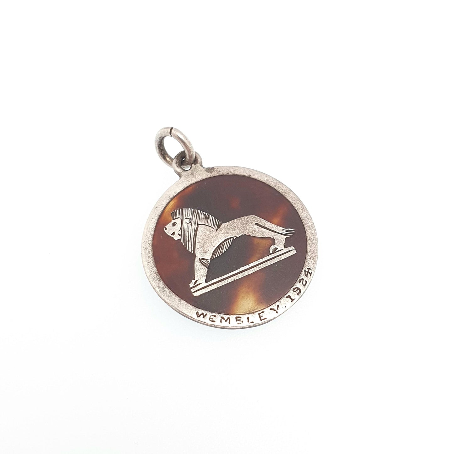 Antique Solid Silver WEMBLEY Pendant Necklace Lion British Empire Exhibition 1924 London Football Art Deco England 1920s Vintage Womens