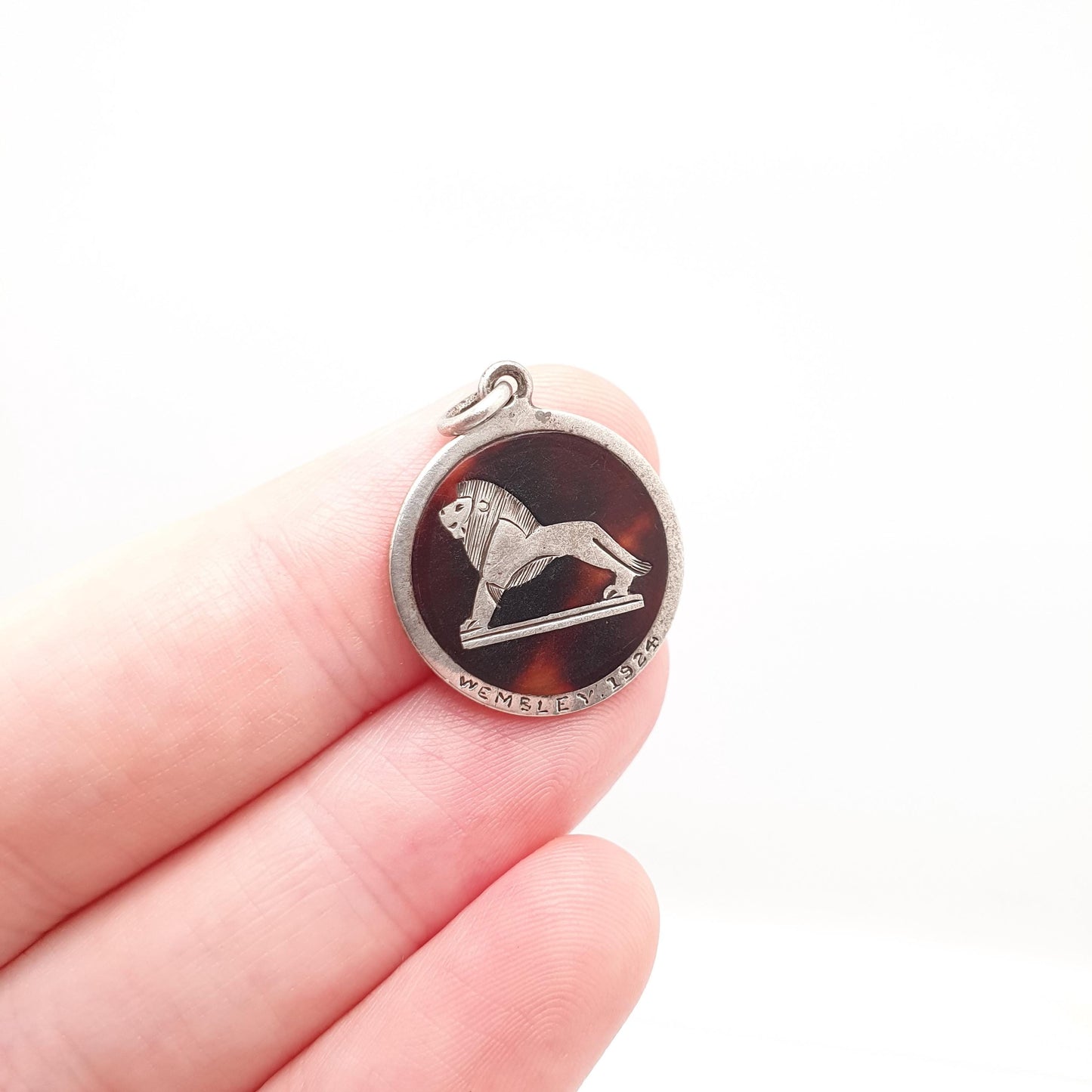 Antique Solid Silver WEMBLEY Pendant Necklace Lion British Empire Exhibition 1924 London Football Art Deco England 1920s Vintage Womens