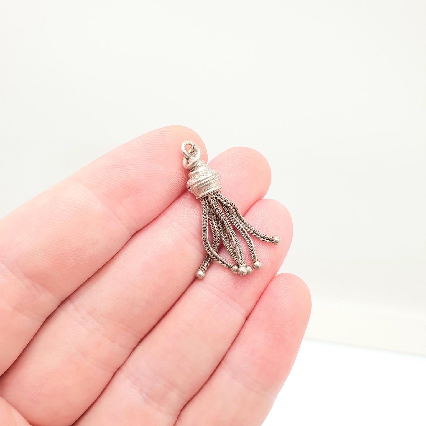 Antique Solid Silver Tassel Fob Victorian Necklace Pendant Bracelet Charm 1800s Genuine Albert Albertina Chain Vintage Womens Jewelry