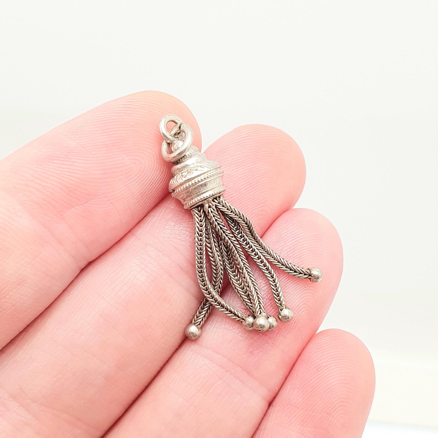 Antique Solid Silver Tassel Fob Victorian Necklace Pendant Bracelet Charm 1800s Genuine Albert Albertina Chain Vintage Womens Jewelry