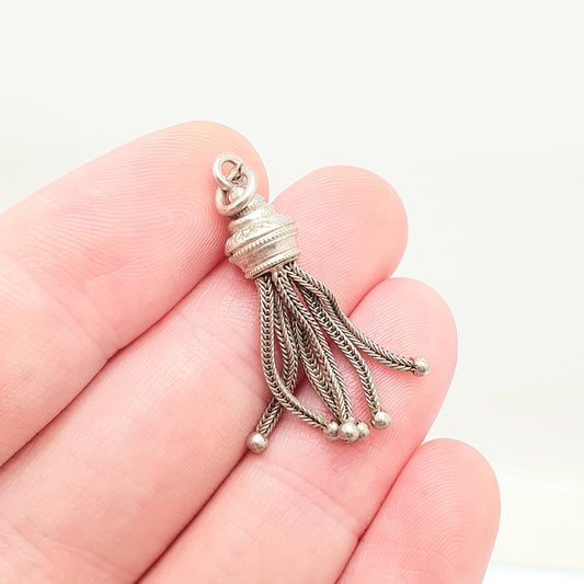 Antique Solid Silver Tassel Fob Victorian Necklace Pendant Bracelet Charm 1800s Genuine Albert Albertina Chain Vintage Womens Jewelry