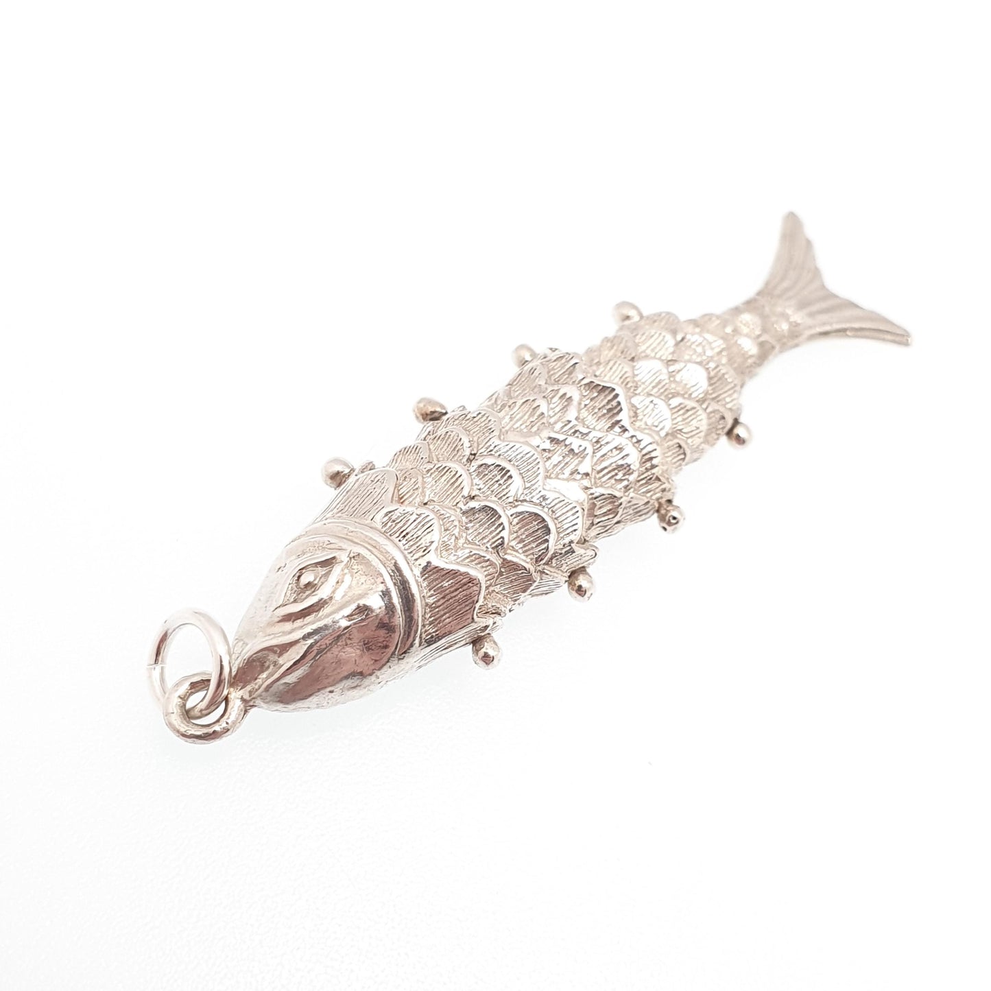 Vintage Solid Silver Articulated Fish Pendant Necklace Large Big Chinese Style Hinged Moving Tail Retro Mens Womens Jewelry Jewellery