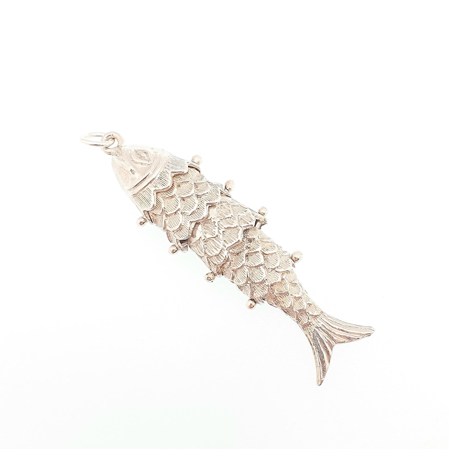 Vintage Solid Silver Articulated Fish Pendant Necklace Large Big Chinese Style Hinged Moving Tail Retro Mens Womens Jewelry Jewellery
