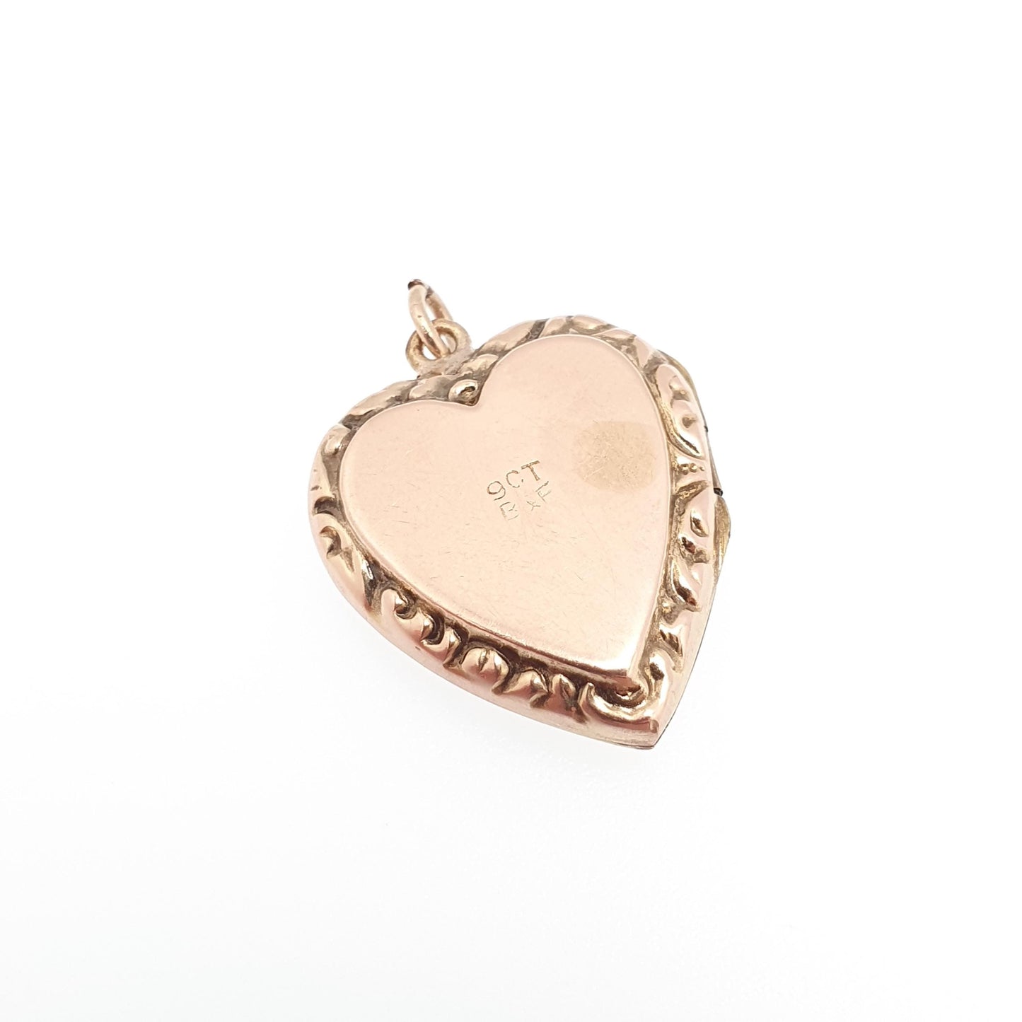 Antique 9ct Gold Heart Locket Embossed Hand Engraved Solid 9k 375 Pendant Fine Estate Love Back & Front Cute Necklace Jewelry Jewellery