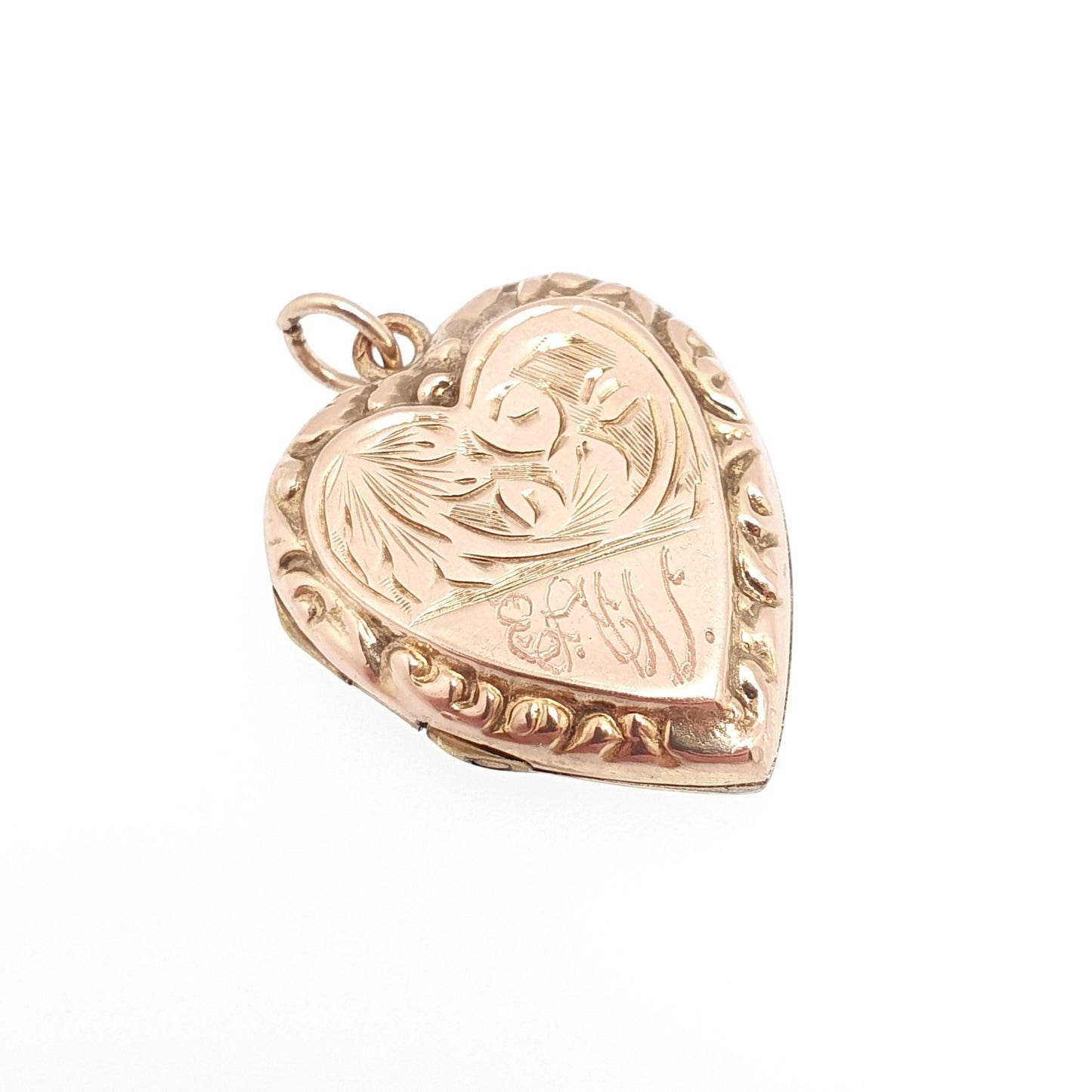 Antique 9ct Gold Heart Locket Embossed Hand Engraved Solid 9k 375 Pendant Fine Estate Love Back & Front Cute Necklace Jewelry Jewellery