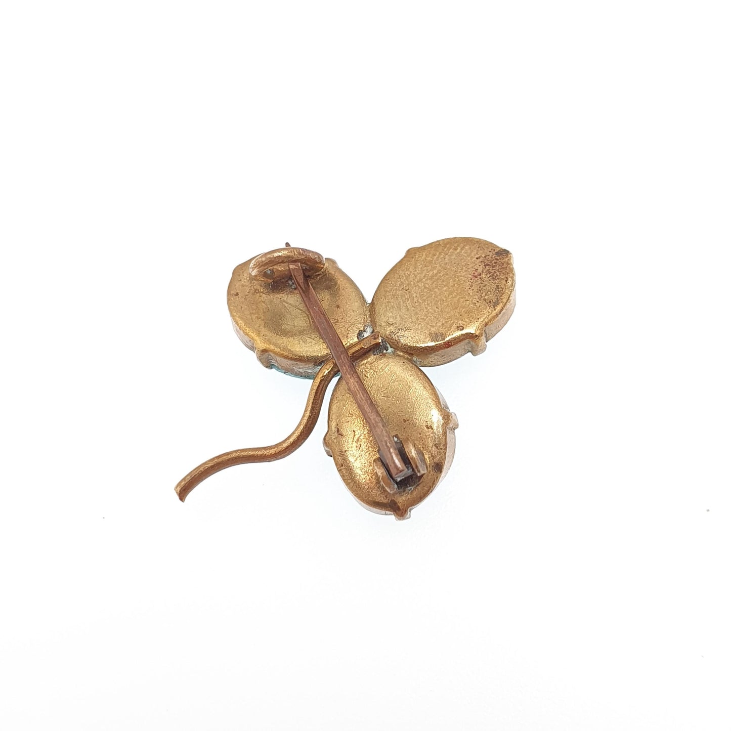Antique Victorian Faux Turquoise Clover Brooch Gold Tone Good Luck Lucky Irish Three Leaf Pin  Vintage 1800s Jewelry Jewellery