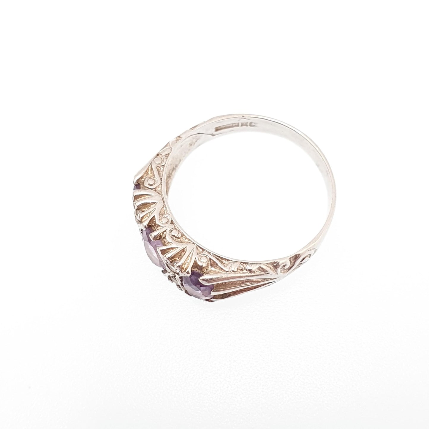 Vintage Sterling Silver Amethyst Ring Gypsy Large Gemstones White Quartz Hallmark Chunky Solid 925 Sparkly Retro Jewellery Jewelry