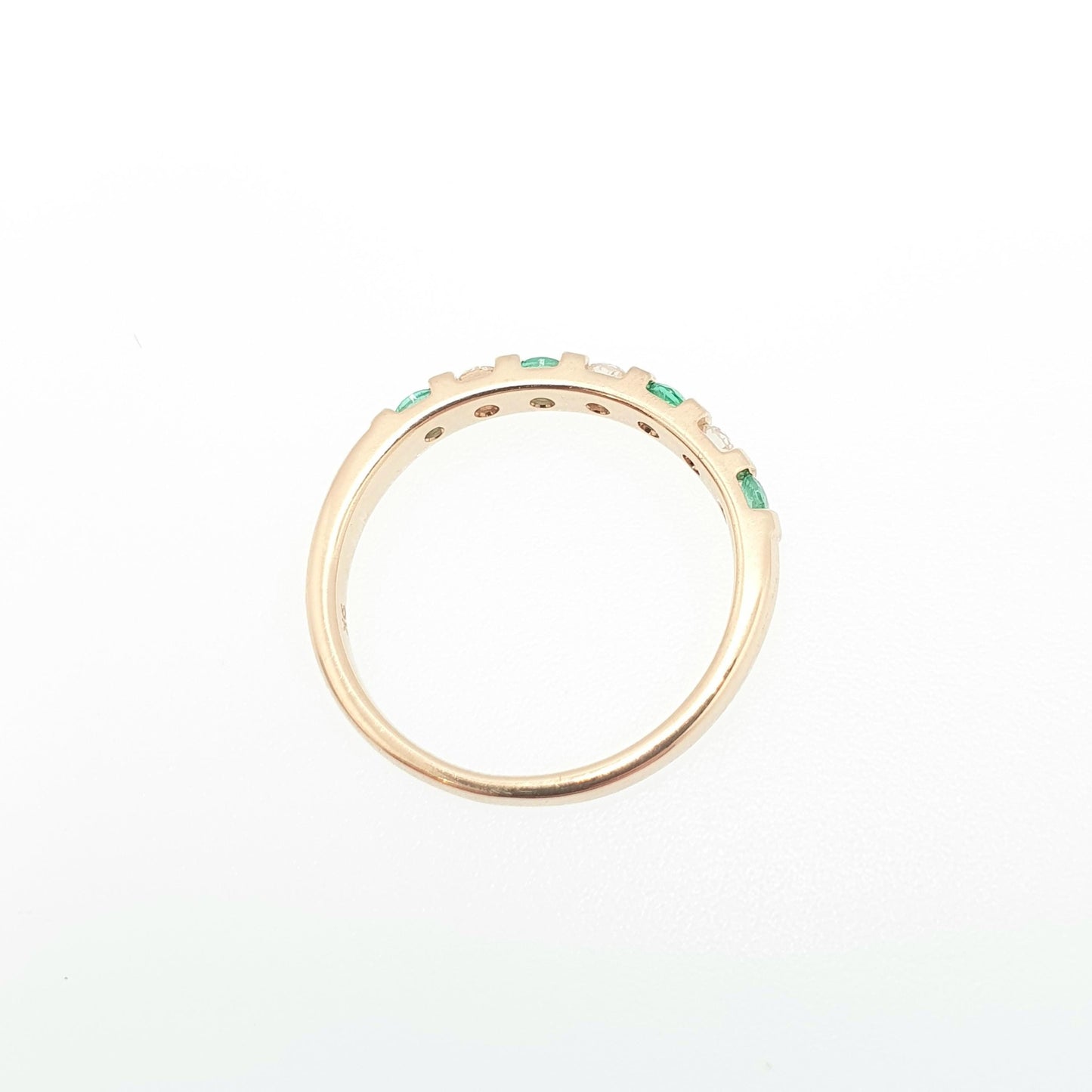 Solid 9k Gold Emerald Diamond Ring Half Eternity Brilliant Cut Solid 9ct 375 Estate Fine Retro Genuine Gemstone Jewelry Jewellery Womens