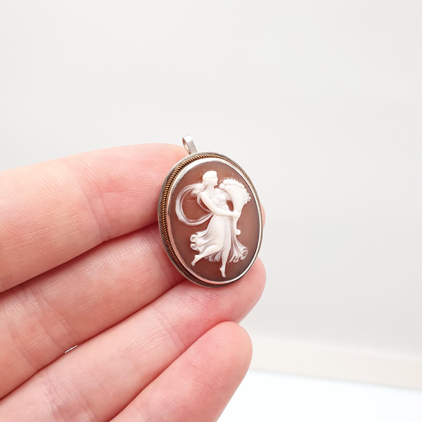Antique Solid Silver Grace Cameo Brooch Pendant Art Deco Shell Hand Carved Necklace Dancing Fine Estate Vintage Jewelry Jewellery Jewelry