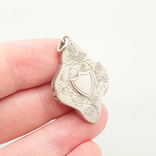 Antique Sterling Silver Victorian Locket Necklace 1882 Hallmarked Pendant Shield Centre Solid 925 Vintage Womens Ladies Jewelry Jewellery