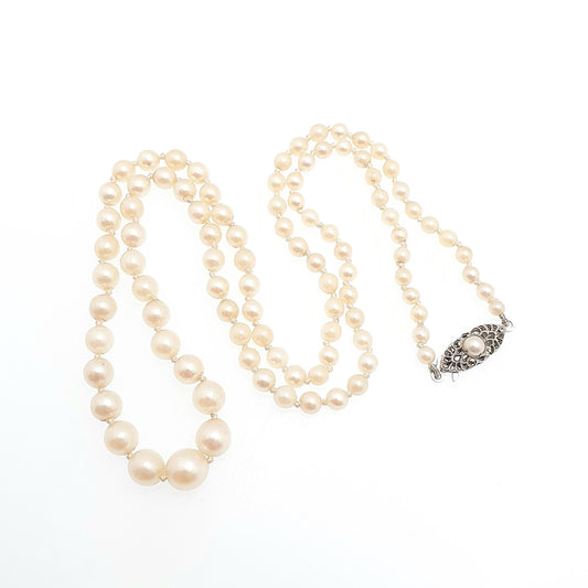 Vintage Sterling Silver Cultured Pearl Necklace Very Long JKa 55cm 21.5" 14.35g Art Deco Style Ladies Womens Jewelry Jewellery Genuine