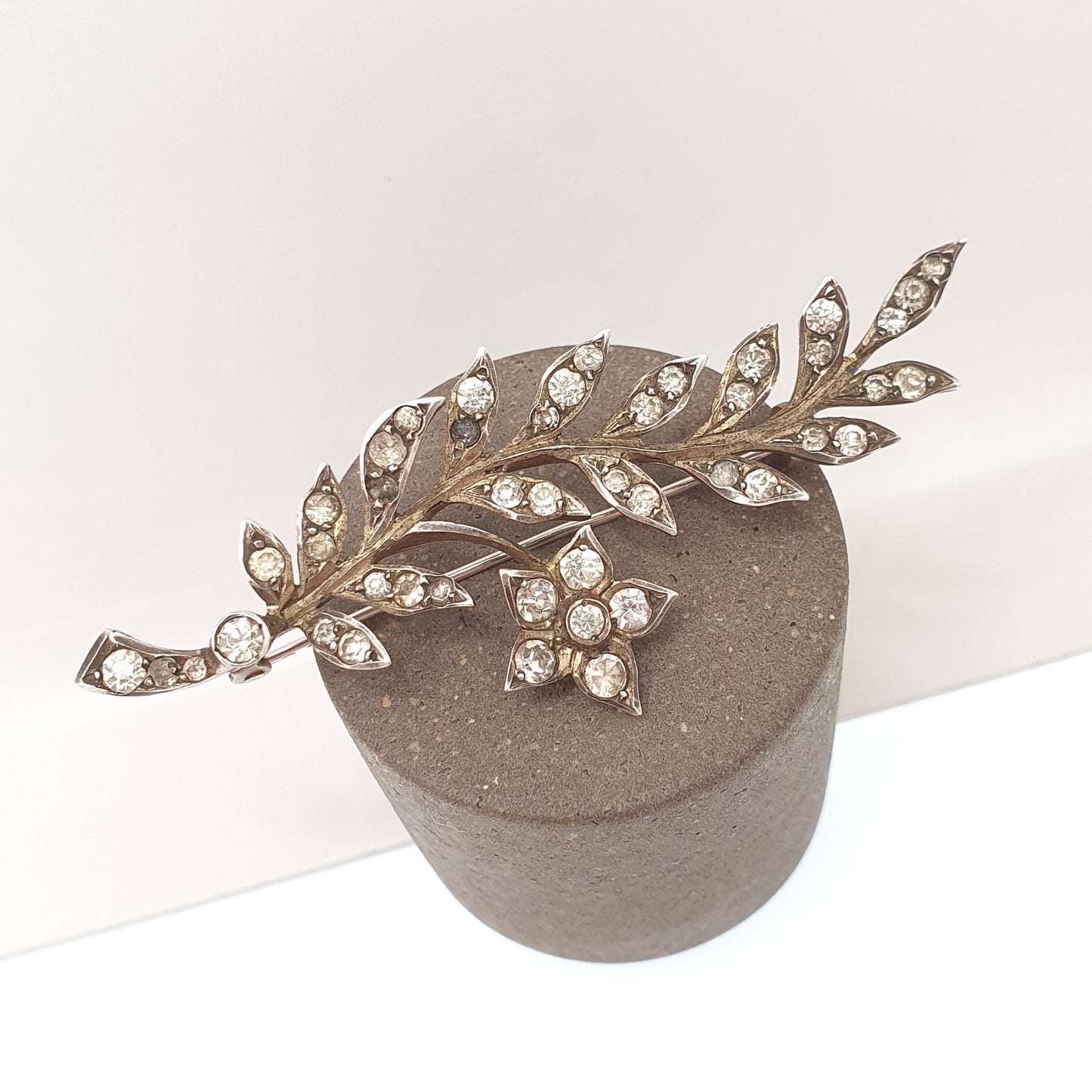 Antique Victorian Solid Silver Diamond Paste Flower Brooch Pin Floral Spray Large Ornate Late 1800s Sparkly Foiled Glass Jewelry Jewellery