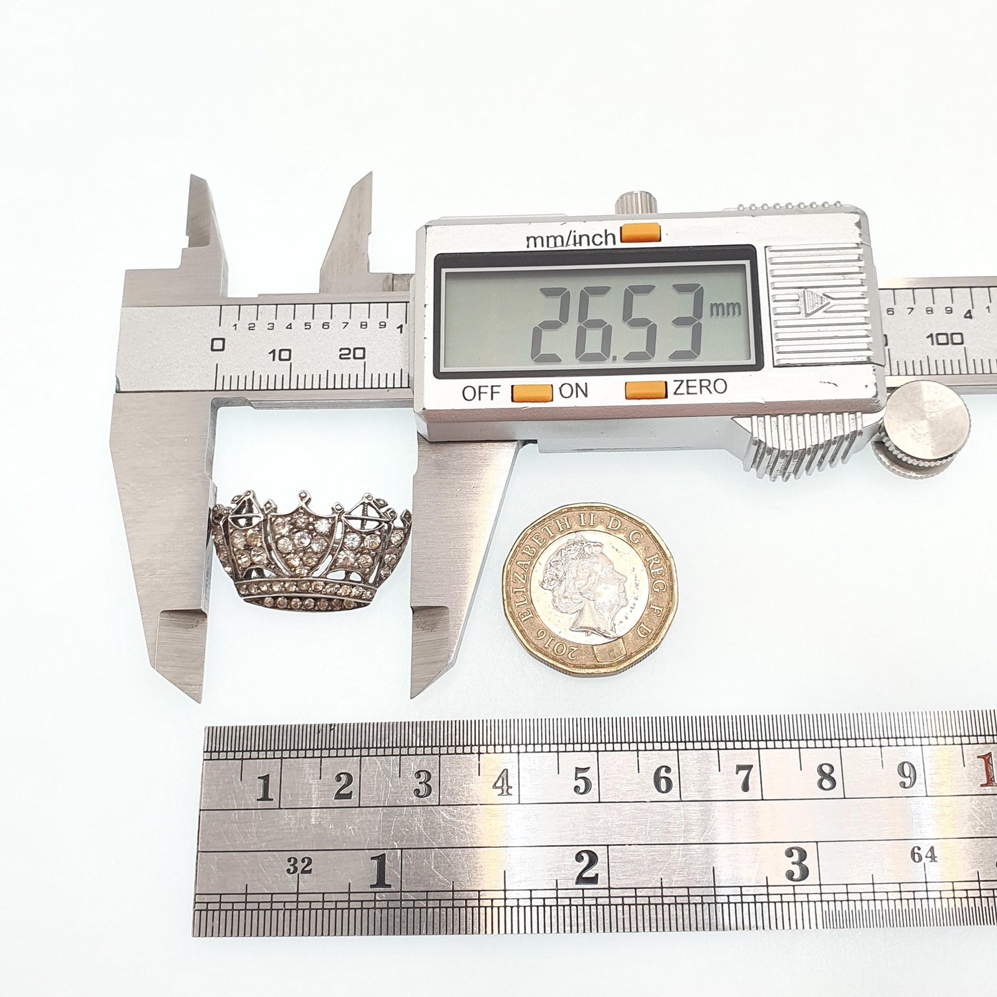 Antique Sterling Silver Crown Brooch Diamond Paste SCP Sparkly Foiled Solid 925 Royalty King Queen Mens Womens Jewelry Jewellery