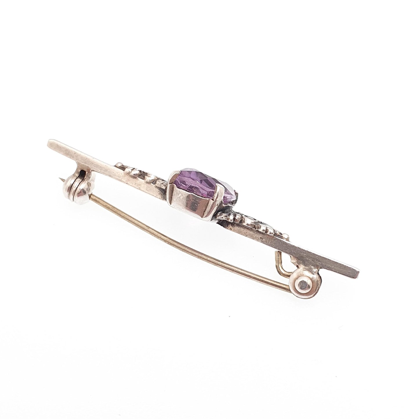 Antique Solid Silver Amethyst Brooch Pin Genuine Natural Gemstone Oval Cut Cabochon 1920s Fine Estate Vintage Womens Jewelry Jewellery