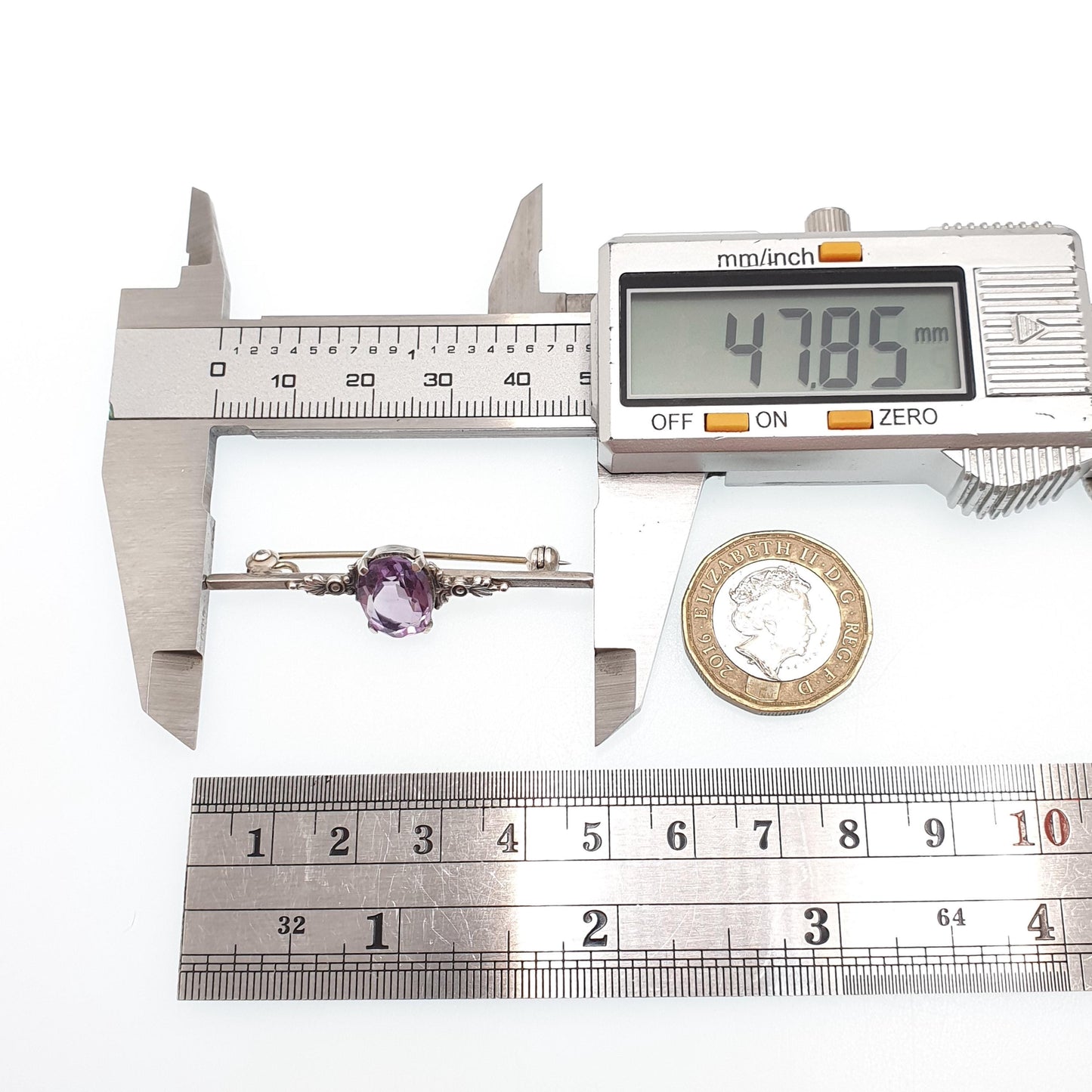 Antique Solid Silver Amethyst Brooch Pin Genuine Natural Gemstone Oval Cut Cabochon 1920s Fine Estate Vintage Womens Jewelry Jewellery