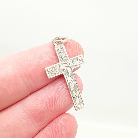 Antique Sterling Silver Crucifix Necklace Pendant 1899 Hallmark Victorian Engraved Cross Catholic Christian Jewellery Jewelry Vintage Womens
