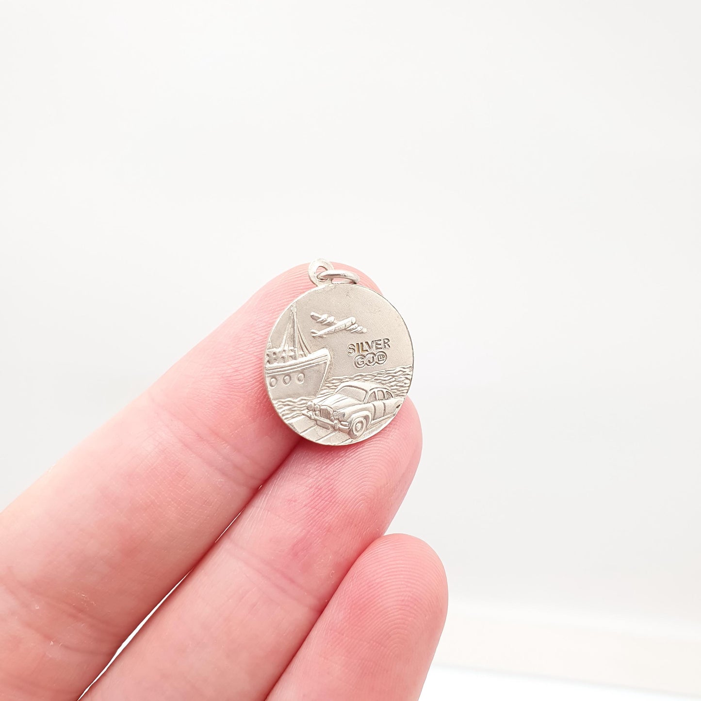 GEORG JENSEN Vintage Sterling Silver St Christopher Pendant Necklace Small Plane Car Double Sided Genuine Saint Jewellery Jewelry Women