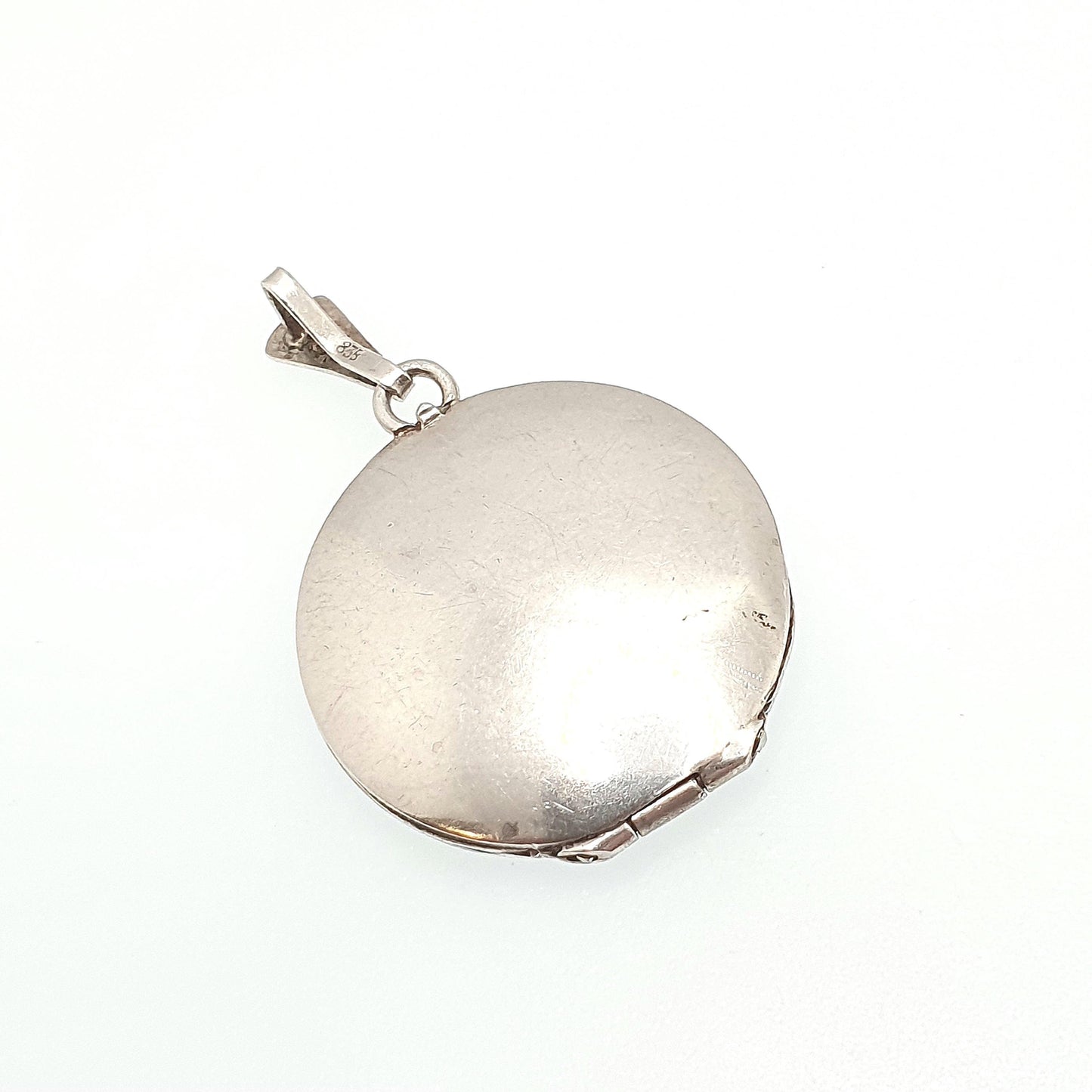 Antique Solid Silver Locket Art Deco Geometric Pattern Round Circle Necklace Pendant Rare Fine 1920s Picture Photo Jewelry Vintage Jewellery