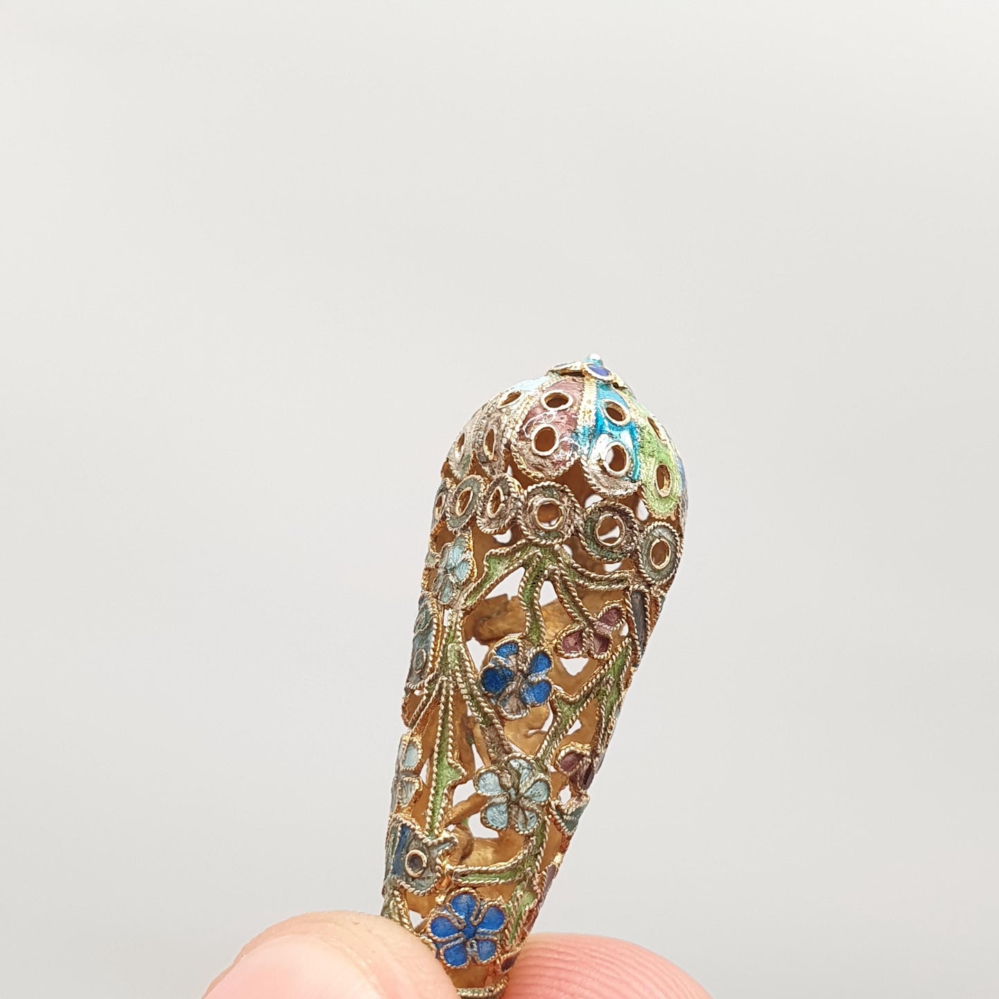 Old Vintage Chinese Enamel Earrings Sterling Silver Gold Vermeil Teardrop Hanging Dangling Elegant Asian Colourful Womens Jewelry Jewellery