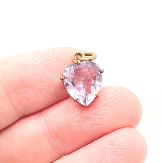 Antique Victorian Amethyst Heart Pendant Necklace Charm Gold Gilt Real Quartz Gemstone Light Purple Vintage Womens Jewellery Jewelry