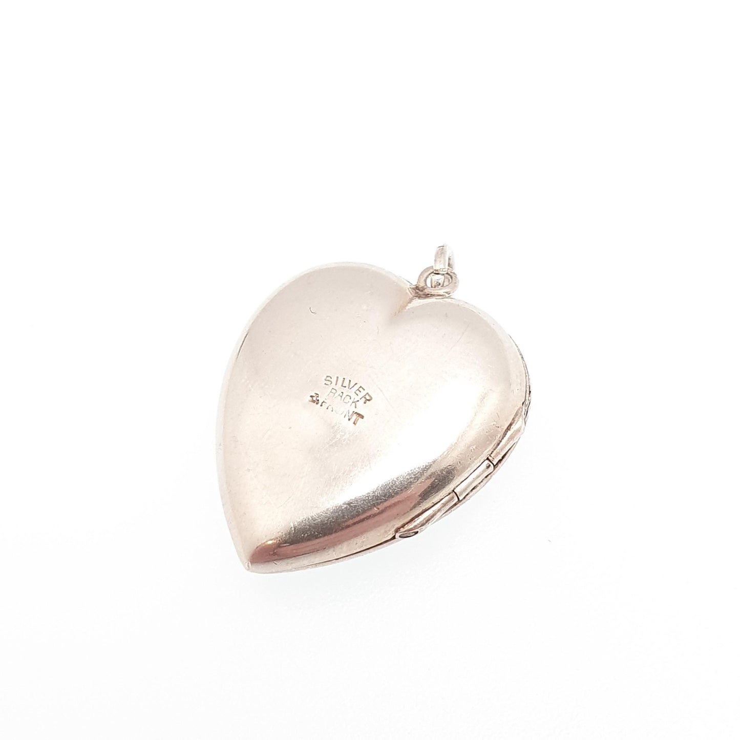 Antique Sterling Silver Heart Locket Necklace Pendant Back and Front Picture Photo Engraved Love 1910s Womens Jewelry Jewellery Vintage