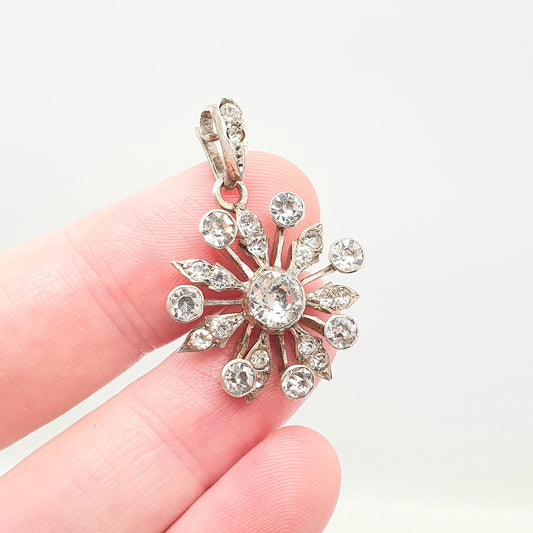 Antique Sterling Silver Star Pendant Diamond Paste Necklace Victorian Sparkly Celesital Vintage 1800s Night Womens Jewelry Jewellery