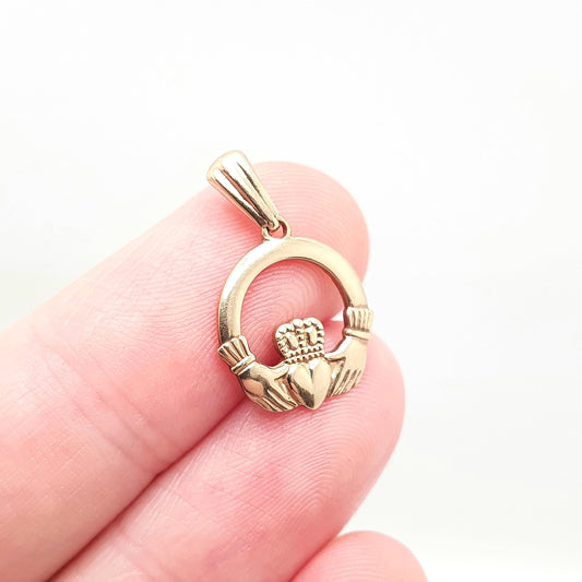 Vintage 9ct 9k Gold Claddagh Pendant Necklace Irish Dublin Hallmark 1990 All 375 9 Carat Celtic Gaelic Pendant Jewelry Womens Jewellery
