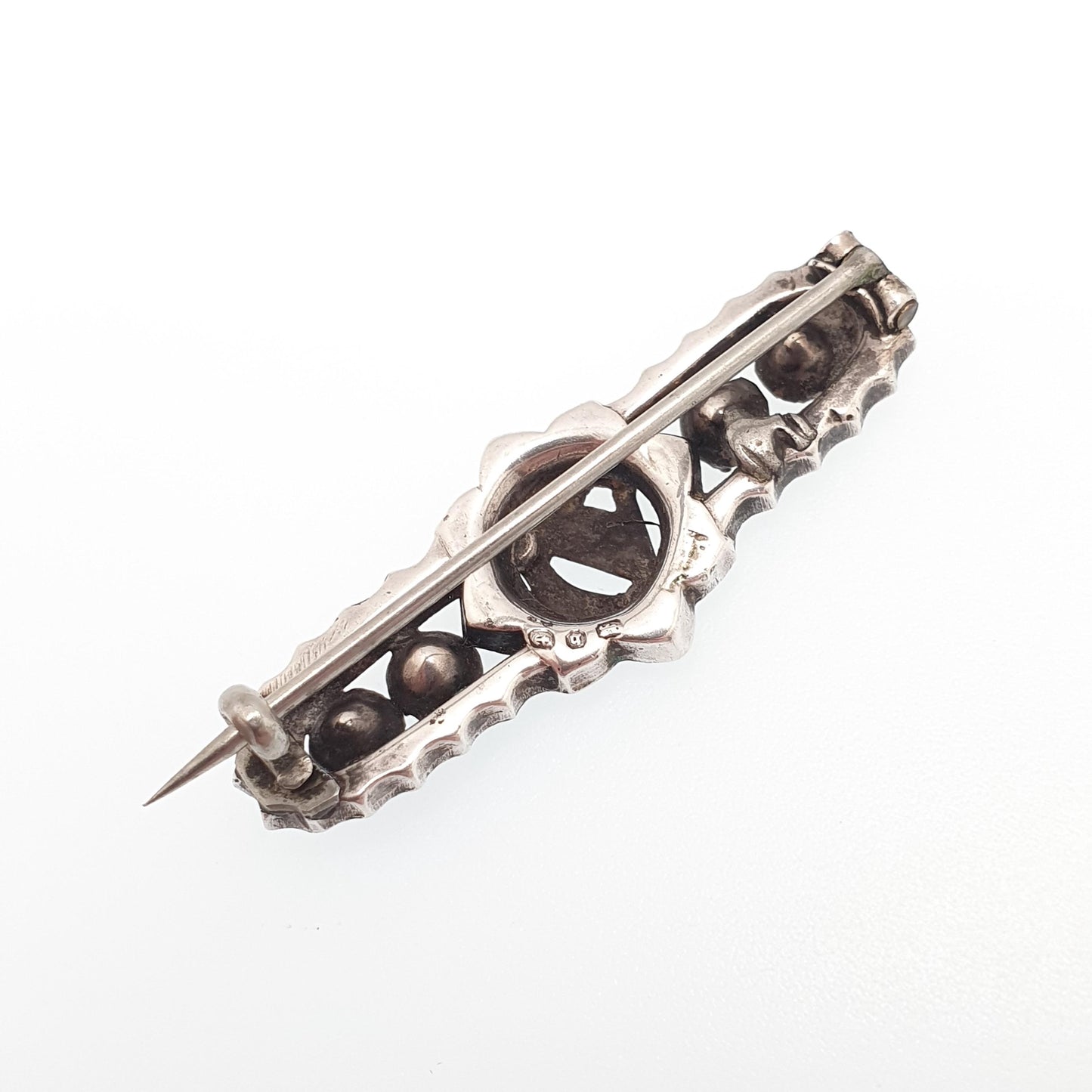 Antique Sterling Silver Hard Brooch Diamond Paste 1876 Hallmark Victorian Sweetheart 925 Musical Music Vintage Womens Jewelry Jewellery
