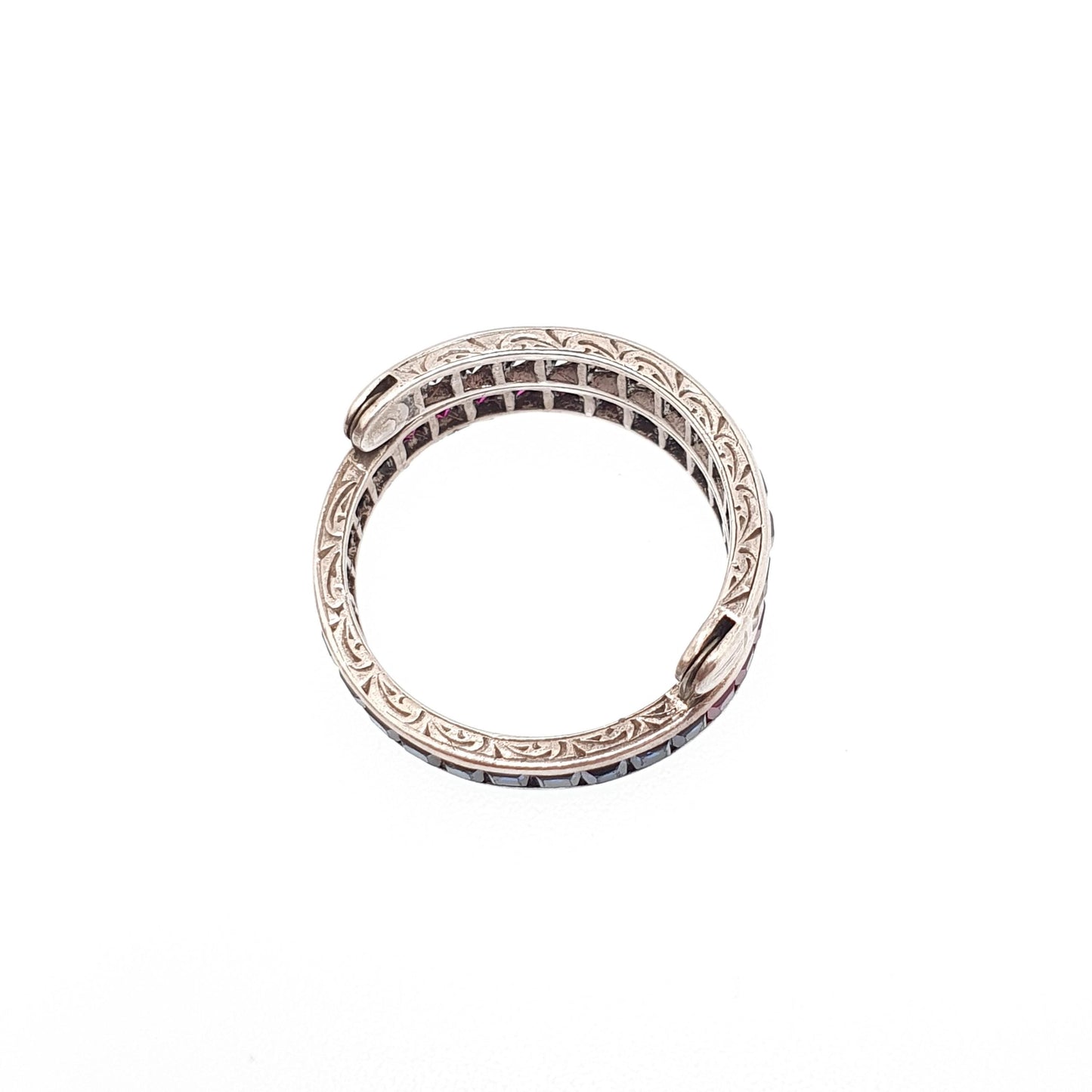 Antique Day & Night Ring Solid Silver Blue Sapphire Ruby and White Sapphire Eternity Ring Flip Over Hinge Vintage Womens Jewelry Jewellery