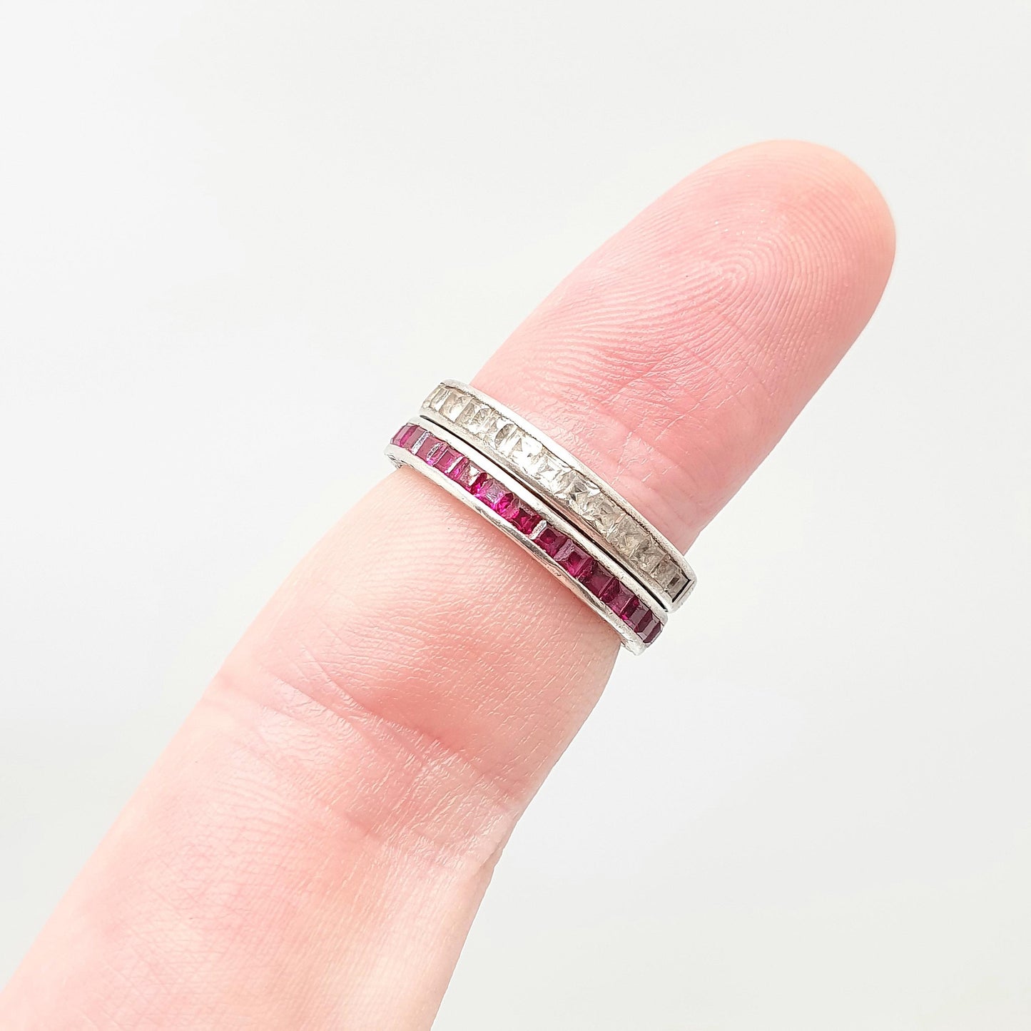 Antique Day & Night Ring Solid Silver Blue Sapphire Ruby and White Sapphire Eternity Ring Flip Over Hinge Vintage Womens Jewelry Jewellery