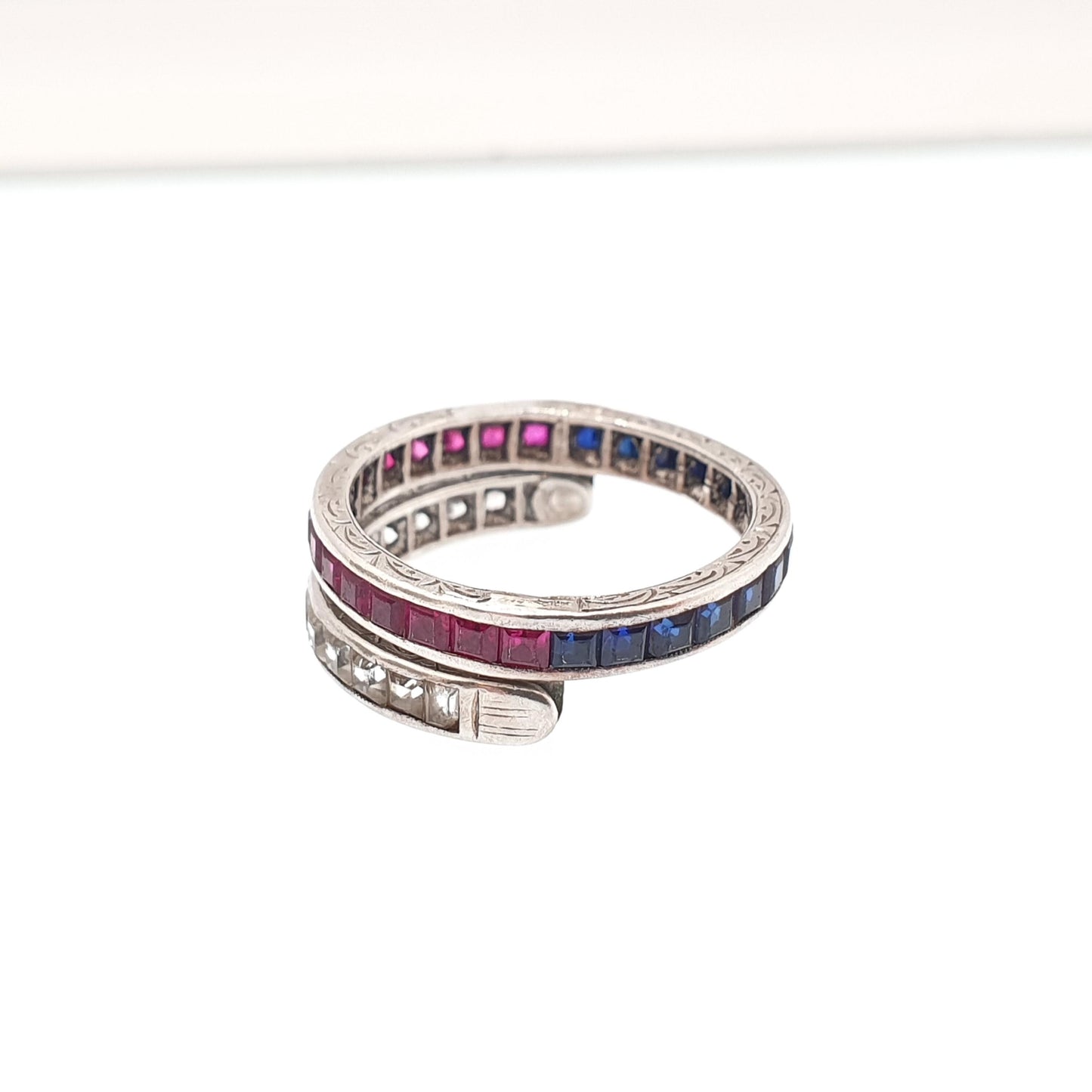 Antique Day & Night Ring Solid Silver Blue Sapphire Ruby and White Sapphire Eternity Ring Flip Over Hinge Vintage Womens Jewelry Jewellery