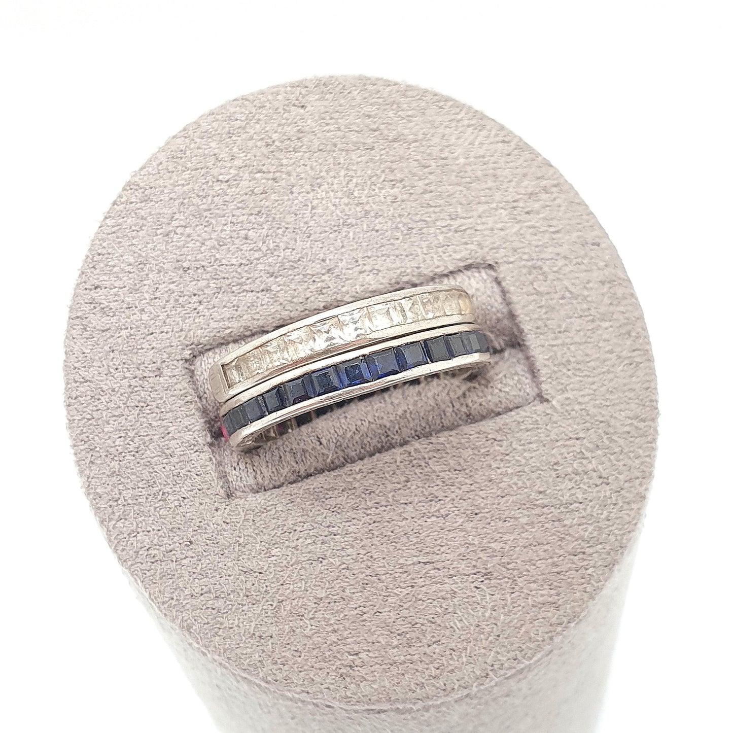 Antique Day & Night Ring Solid Silver Blue Sapphire Ruby and White Sapphire Eternity Ring Flip Over Hinge Vintage Womens Jewelry Jewellery