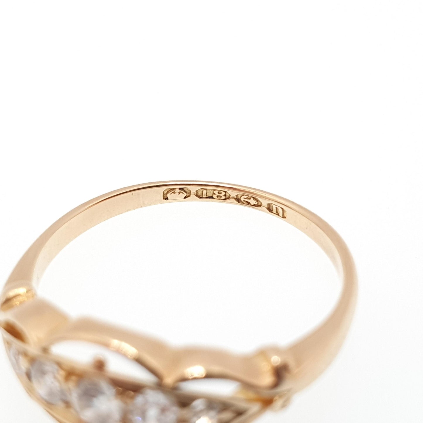 Antique 18k 18ct Gold Diamond Ring Boat Natural Old Cut 1912 Hallmark Solid 750 Engagement Wedding Estate Women Vintage Jewelry Jewellery