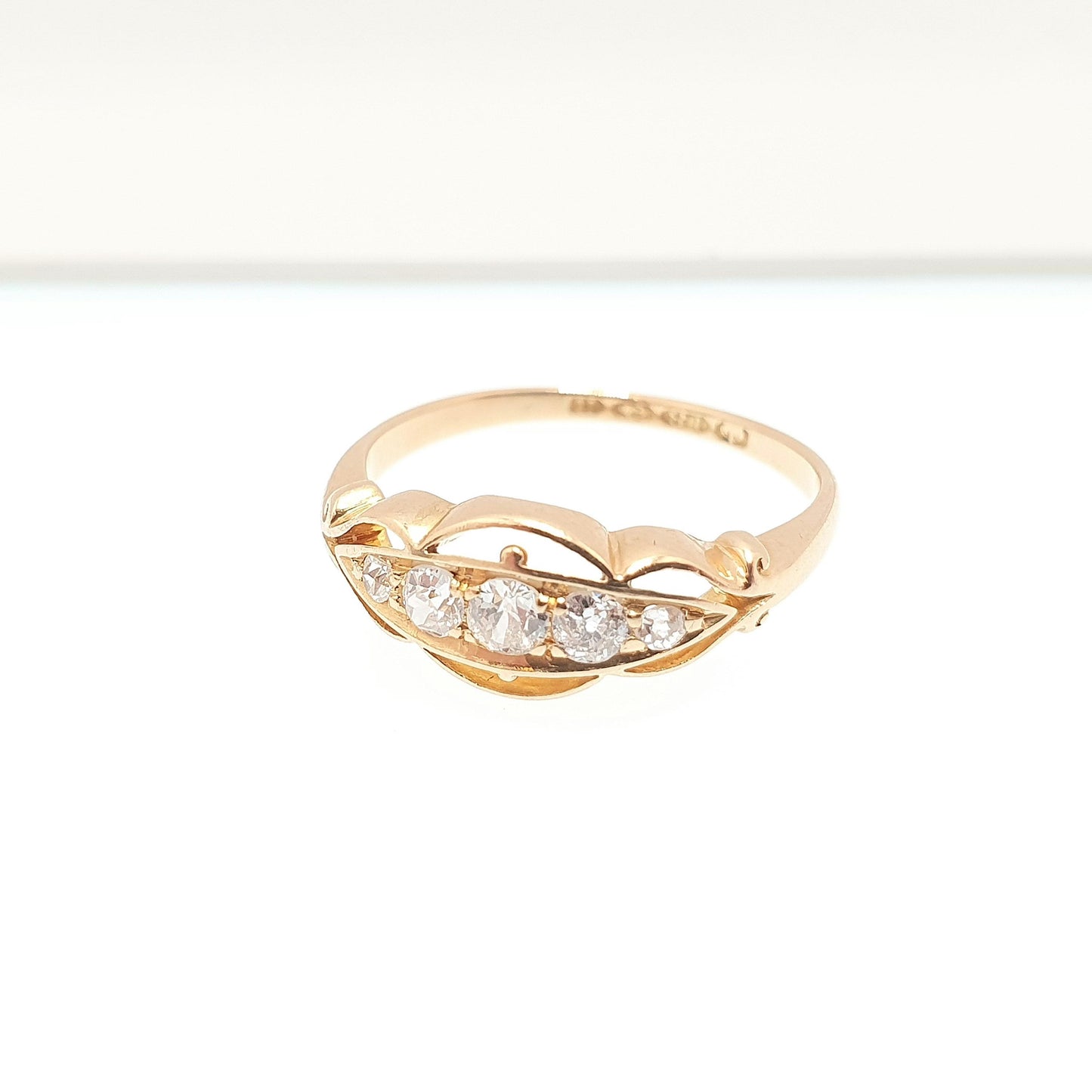 Antique 18k 18ct Gold Diamond Ring Boat Natural Old Cut 1912 Hallmark Solid 750 Engagement Wedding Estate Women Vintage Jewelry Jewellery