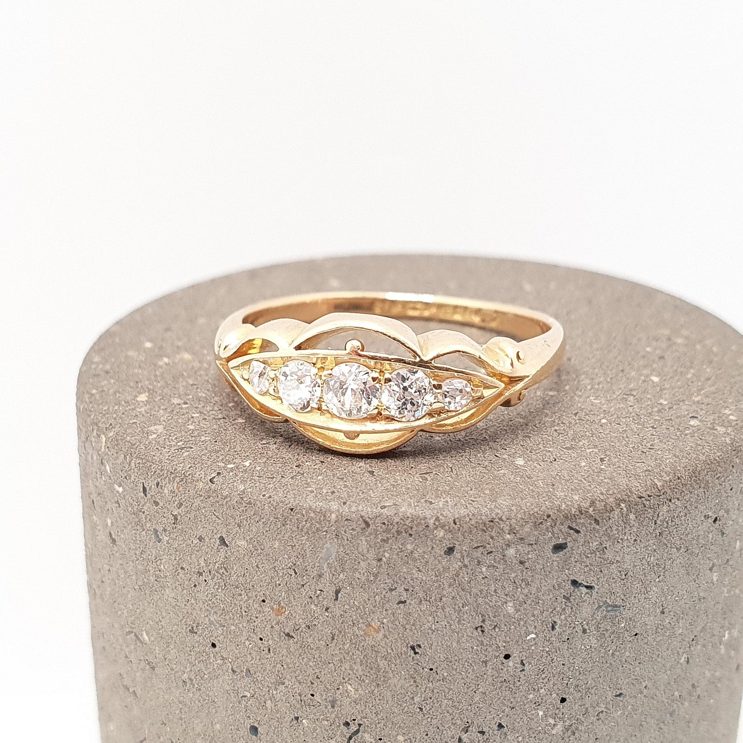 Antique 18k 18ct Gold Diamond Ring Boat Natural Old Cut 1912 Hallmark Solid 750 Engagement Wedding Estate Women Vintage Jewelry Jewellery