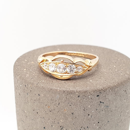 Antique 18k 18ct Gold Diamond Ring Boat Natural Old Cut 1912 Hallmark Solid 750 Engagement Wedding Estate Women Vintage Jewelry Jewellery