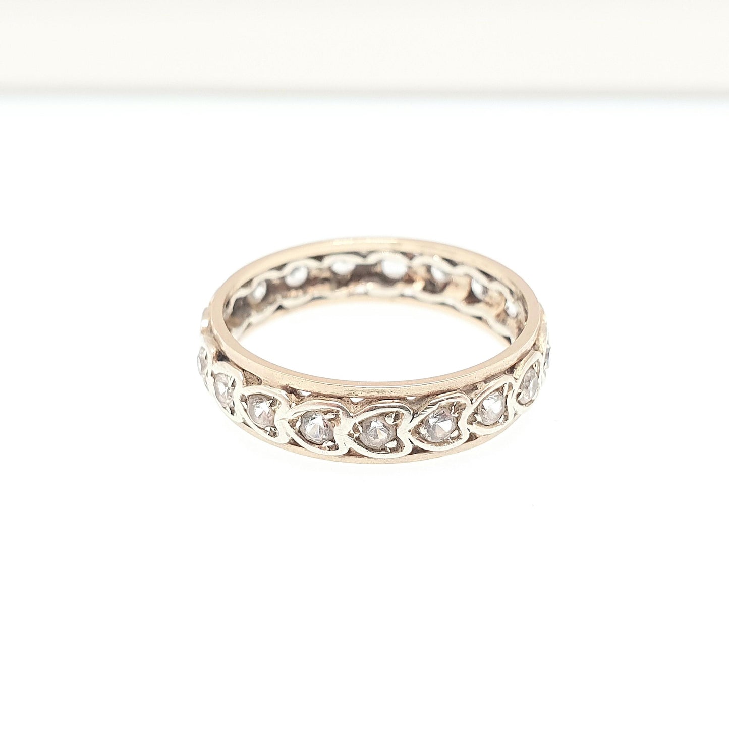 Antique Solid 9ct Gold Full Eternity Ring Heart Border White Spinel 9k 375 Band Sparkly Diamond Style Stacker Stacking Jewelry Jewellery