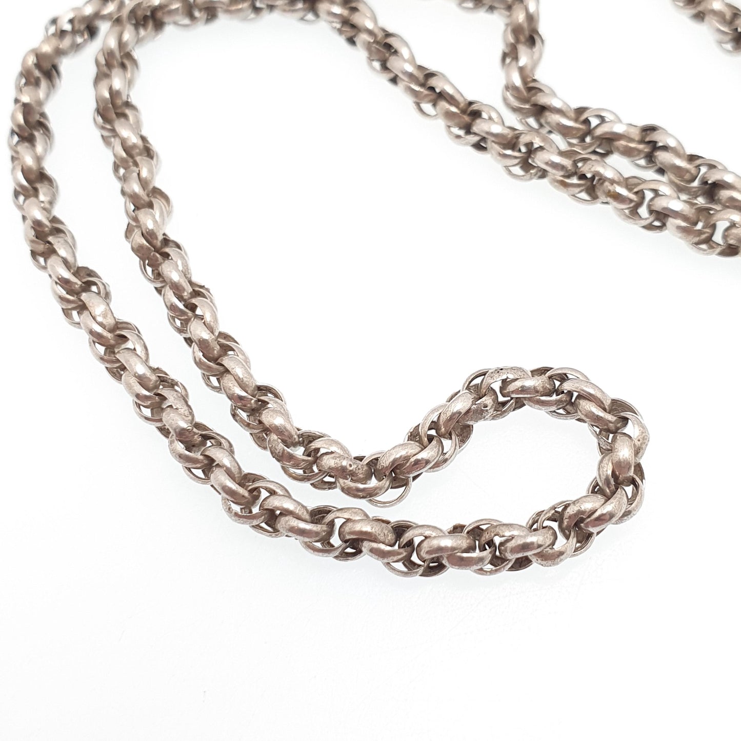 Antique Victorian Sterling Silver Rope Link Chain Necklace 48cm 18.9" 9.52g Helix Twisted Woven 1800s Vintage Mens Womens Jewelry Jewelry