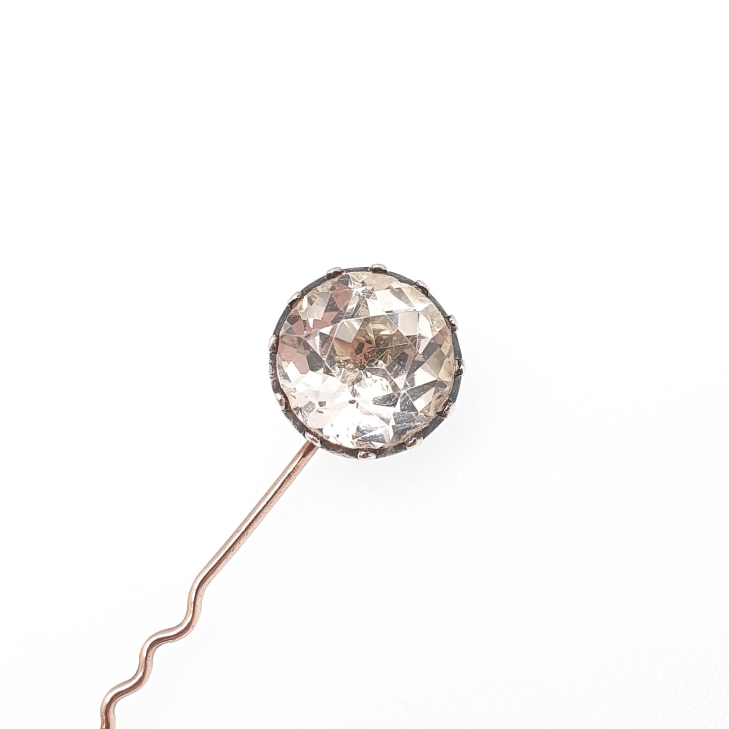 Antique Victorian 9ct Gold White Spinel Stick Pin Georgian Revival Crimped Solid Silver Head Large Big Gemstone Genuine Real Mens Jewelry