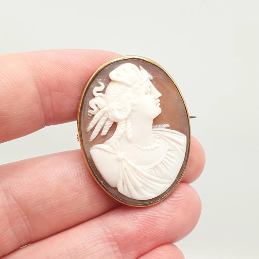 Antique Victorian Cameo Brooch Pendant Rolled Gold Filled Engraved Border Large Big Pin Hand Carved Shell Vintage Jewelry Jewellery