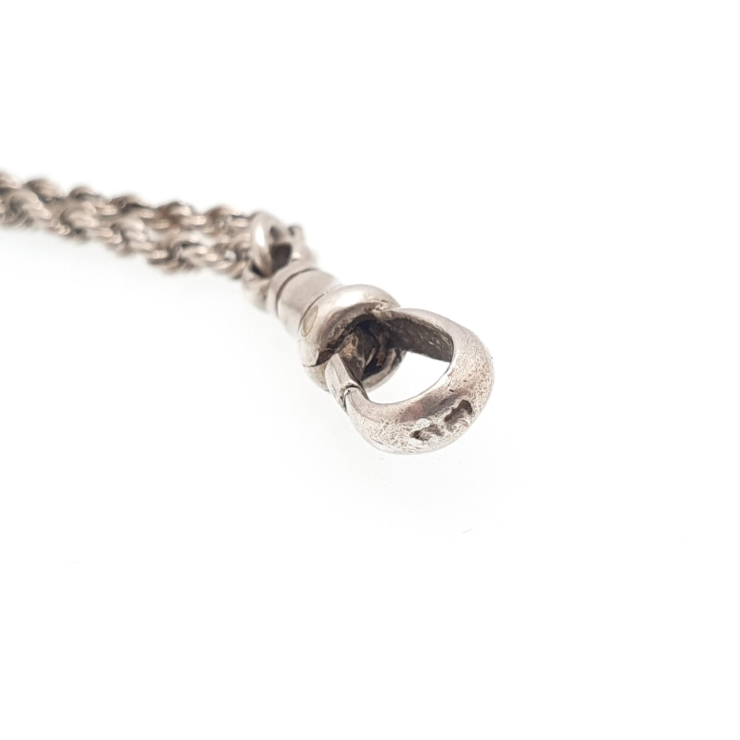Antique Victorian Muff Chain Sterling Silver Necklace Dog Clip 146cm 21.63g Rope Link Vintage