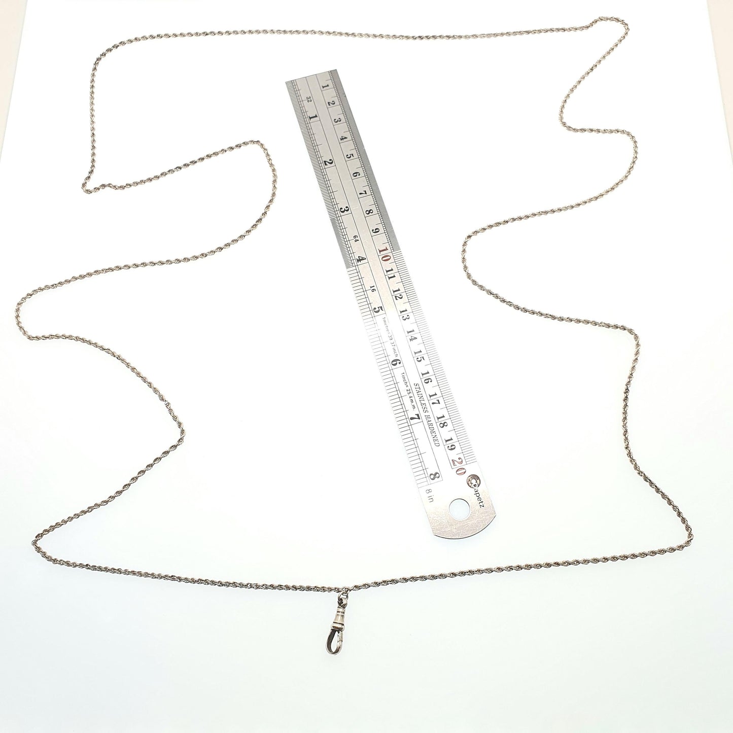 Antique Victorian Muff Chain Sterling Silver Necklace Dog Clip 146cm 21.63g Rope Link Vintage