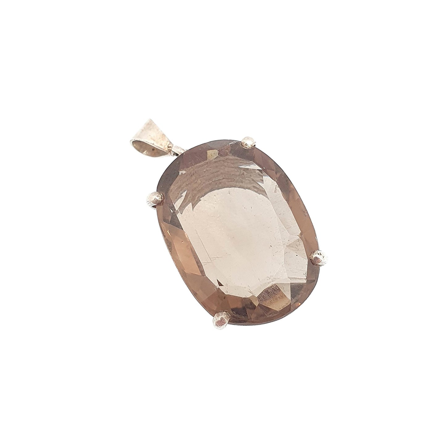 Antique Smoky Quartz Solid Silver Pendant Necklace Art Deco Oval Cut Large Big Dark Brown Gemstone Genuine Vintage Womens Jewelry Jewellery