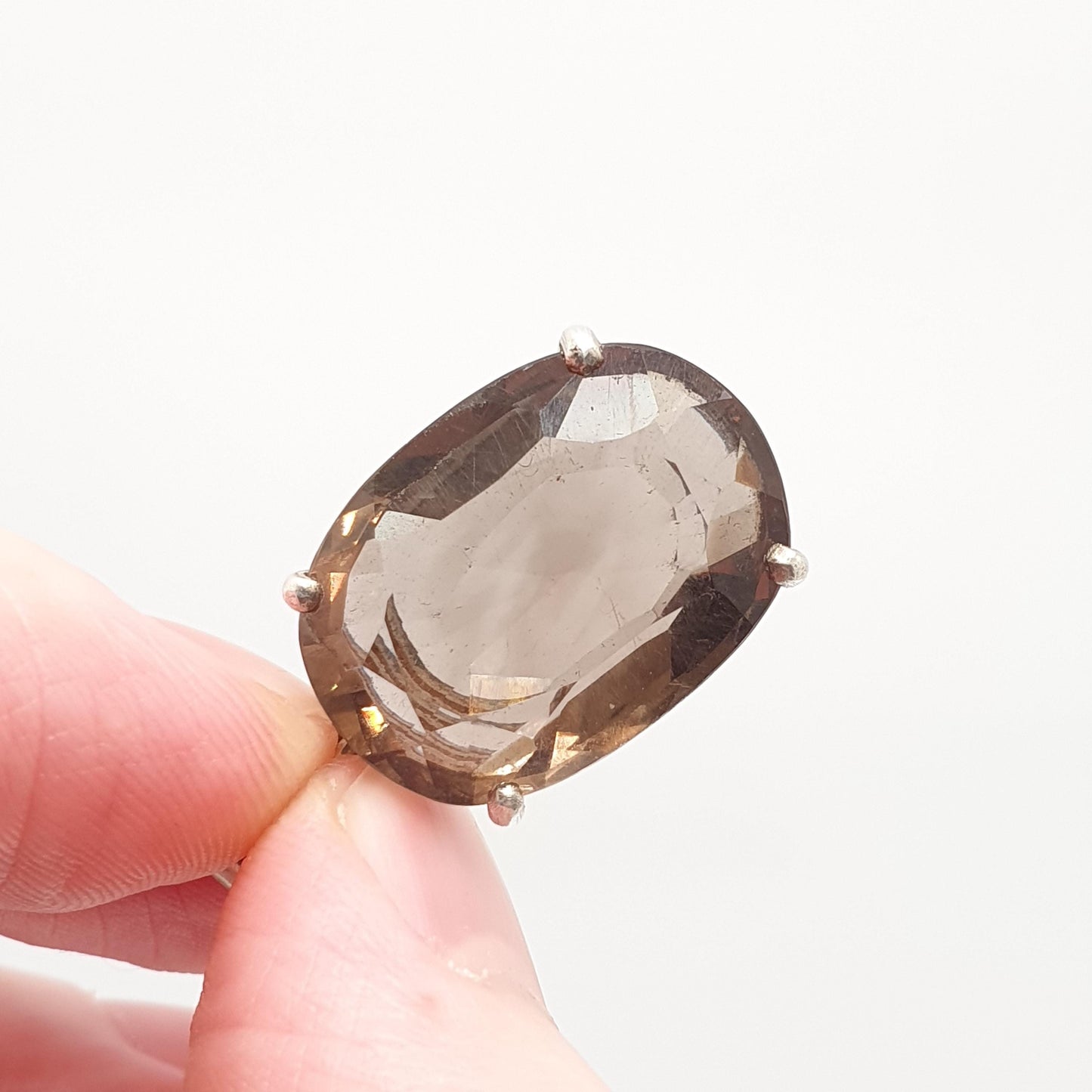 Antique Smoky Quartz Solid Silver Pendant Necklace Art Deco Oval Cut Large Big Dark Brown Gemstone Genuine Vintage Womens Jewelry Jewellery