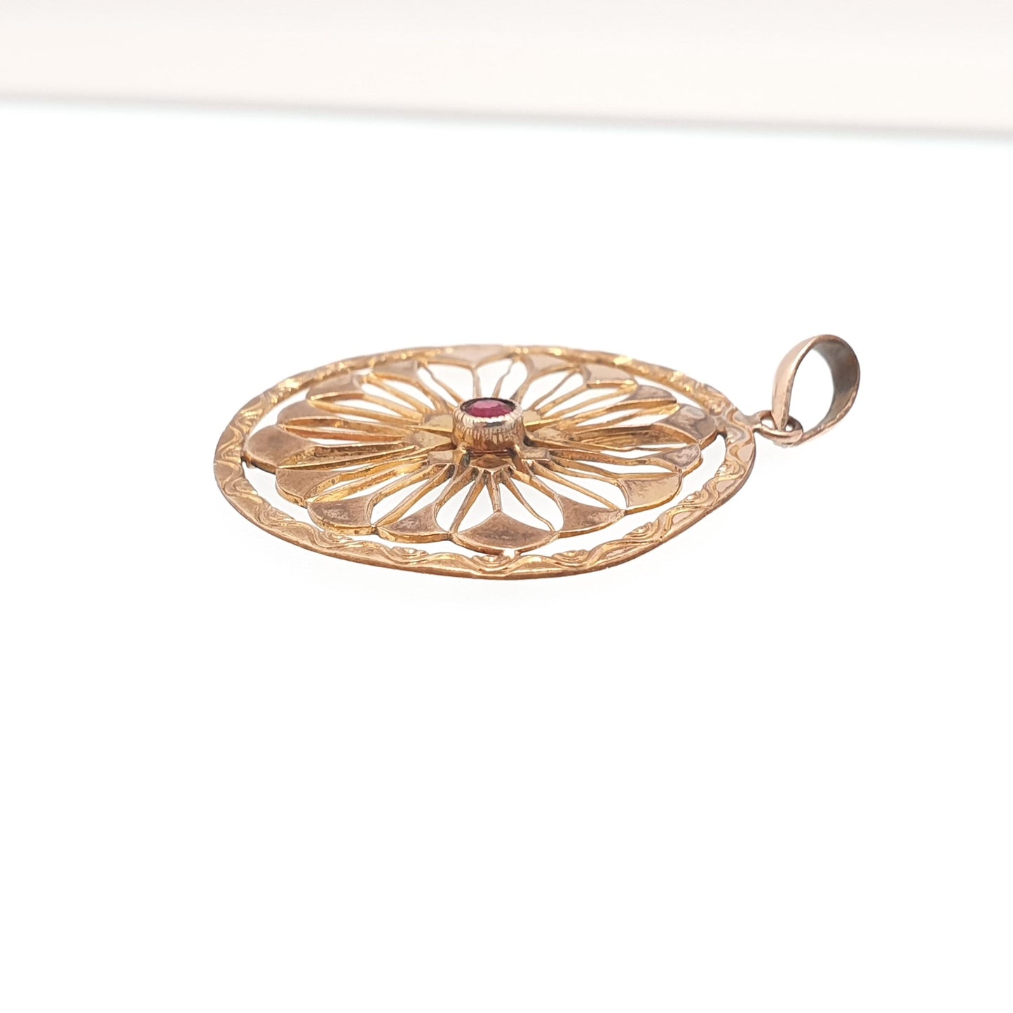 Antique Rolled Gold Ruby Paste Necklace Pendant Seed Pearl Edwardian Art Nouveau Openwork Gold Filled Vintage Jewellery Jewelry