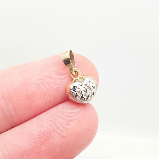 Vintage 9ct 9k Gold Heart Pendant Cute Necklace White Gold Centre Solid 375 Charm Small Tiny Yellow Retro Gift Womens Mens Jewelry Jewellery