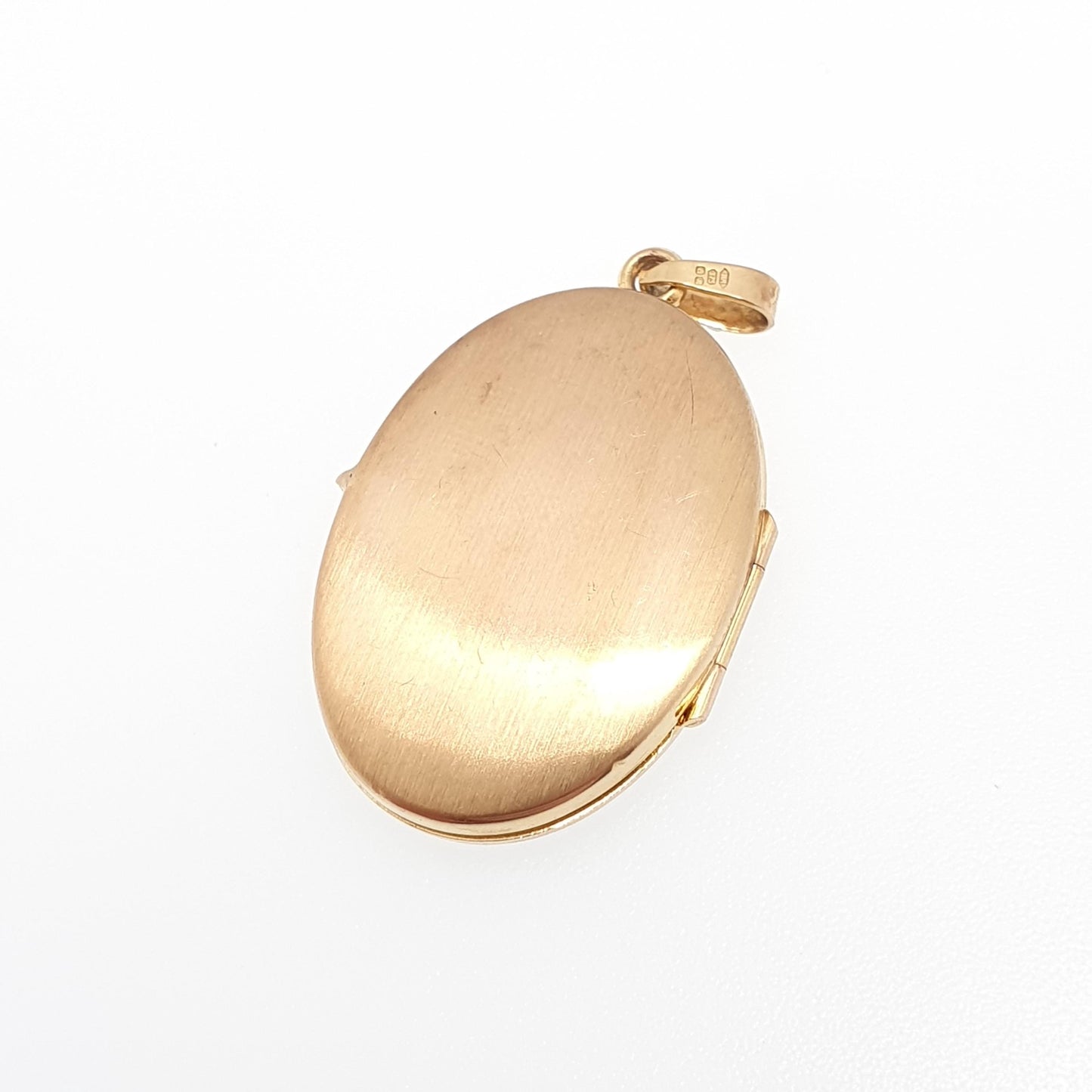 Vintage 9k 9ct Gold Locket Large Oval All Solid 9 Carat 375 Gold White Gold Flower Necklace Hallmark Photo Picture Pendant Jewelry Jewellery