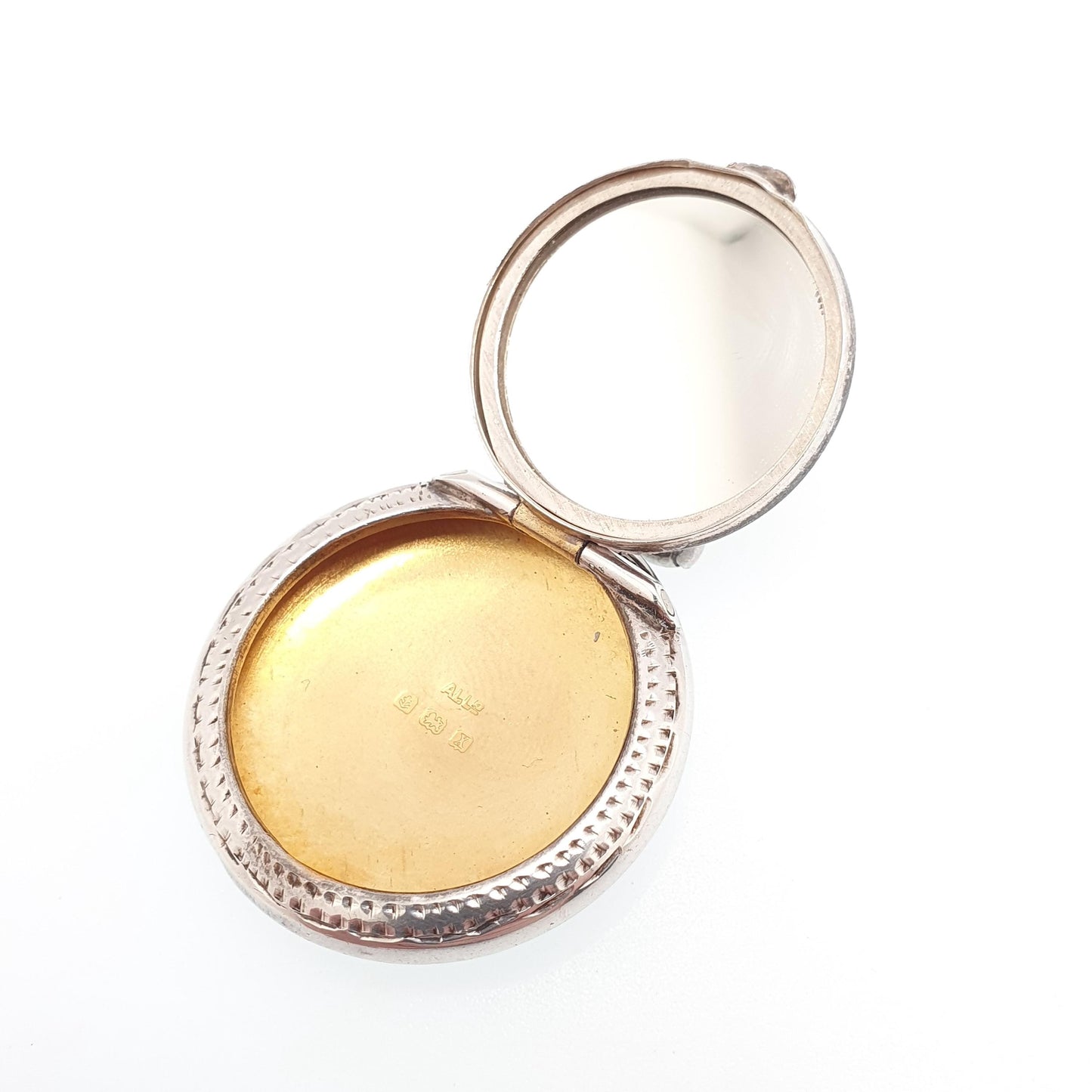 Antique Sterling Silver Powder Compact Locket Pendant Round Circle 1922 Hallmarked Round Vintage Solid 925 Womens Jewelry Jewellery