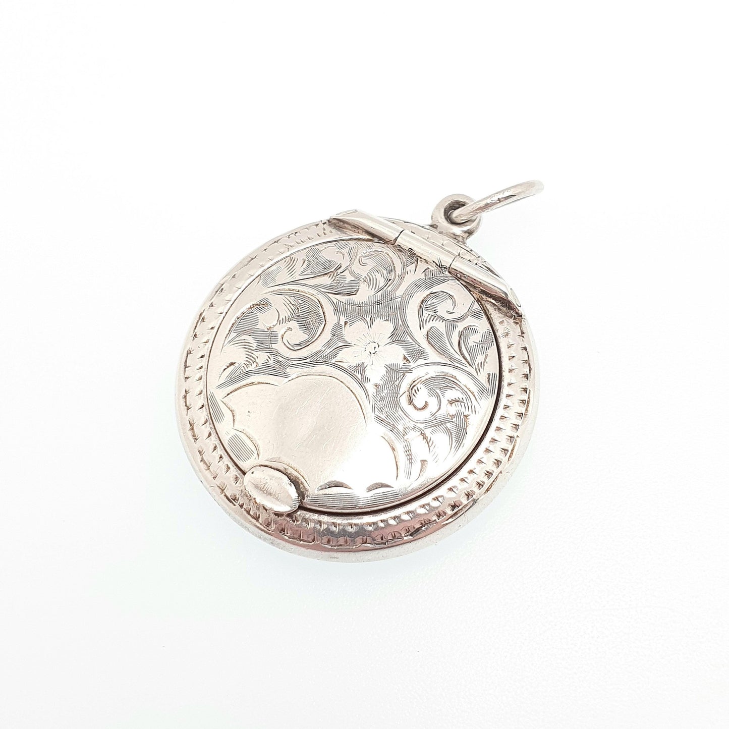 Antique Sterling Silver Powder Compact Locket Pendant Round Circle 1922 Hallmarked Round Vintage Solid 925 Womens Jewelry Jewellery