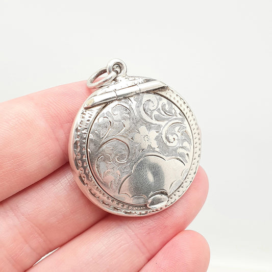 Antique Sterling Silver Powder Compact Locket Pendant Round Circle 1922 Hallmarked Round Vintage Solid 925 Womens Jewelry Jewellery